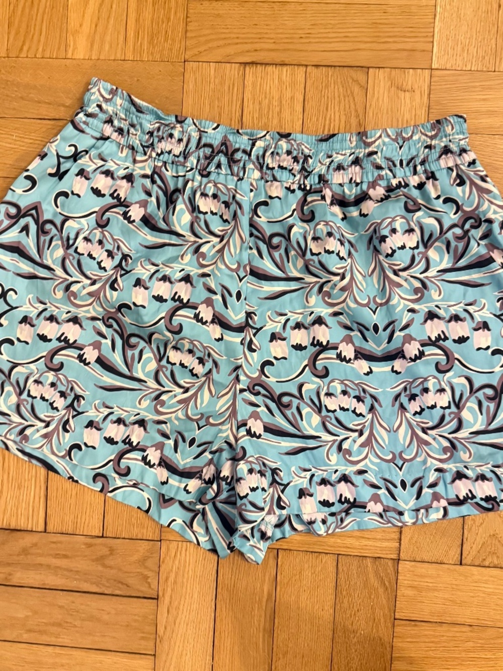 Alexis Teal Printed Elastic Waist Shorts | Lightweight | Size M (Approx.)